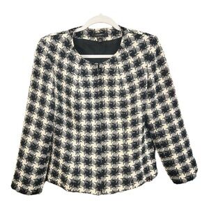+ Louben Full Zip‎ Checkered Black and White Academia Blazer Size 8 PA1